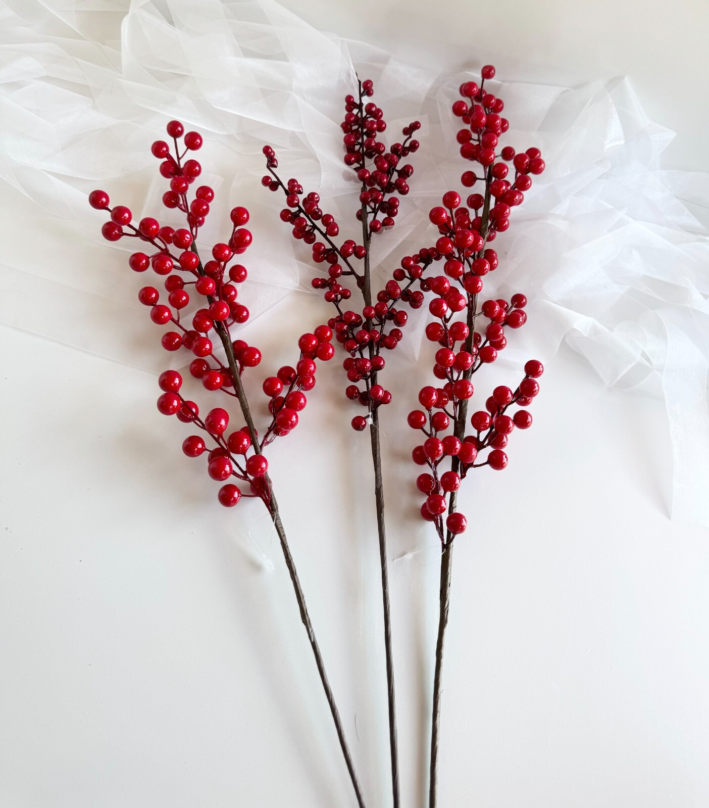 Christmas Red Berry Stems Xmas Decoration Faux Silk Red Berries Festive Florals