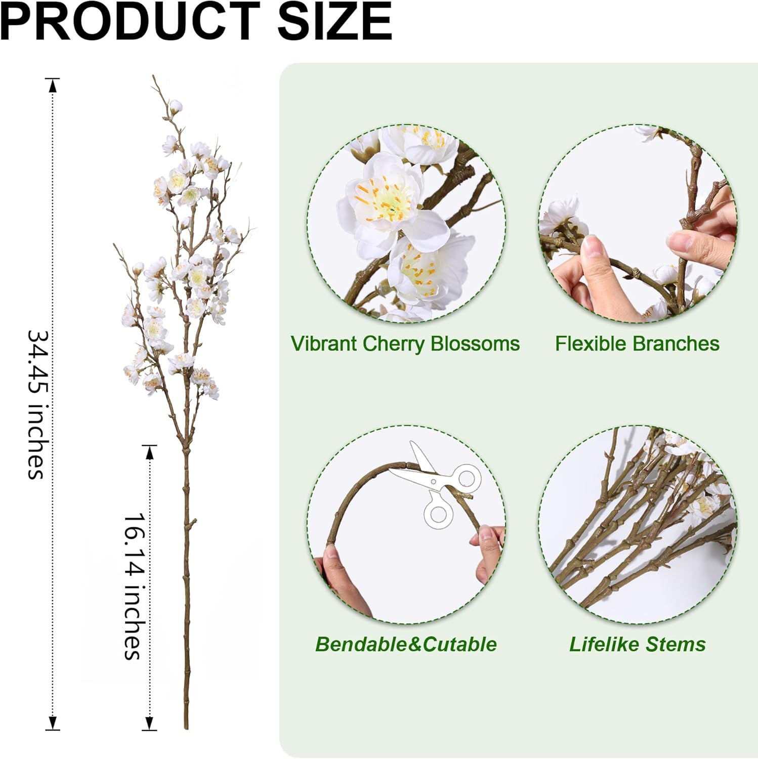 6 PCS Artificial Cherry Blossom Branches Spring Indoor Decoration, Faux Flowers