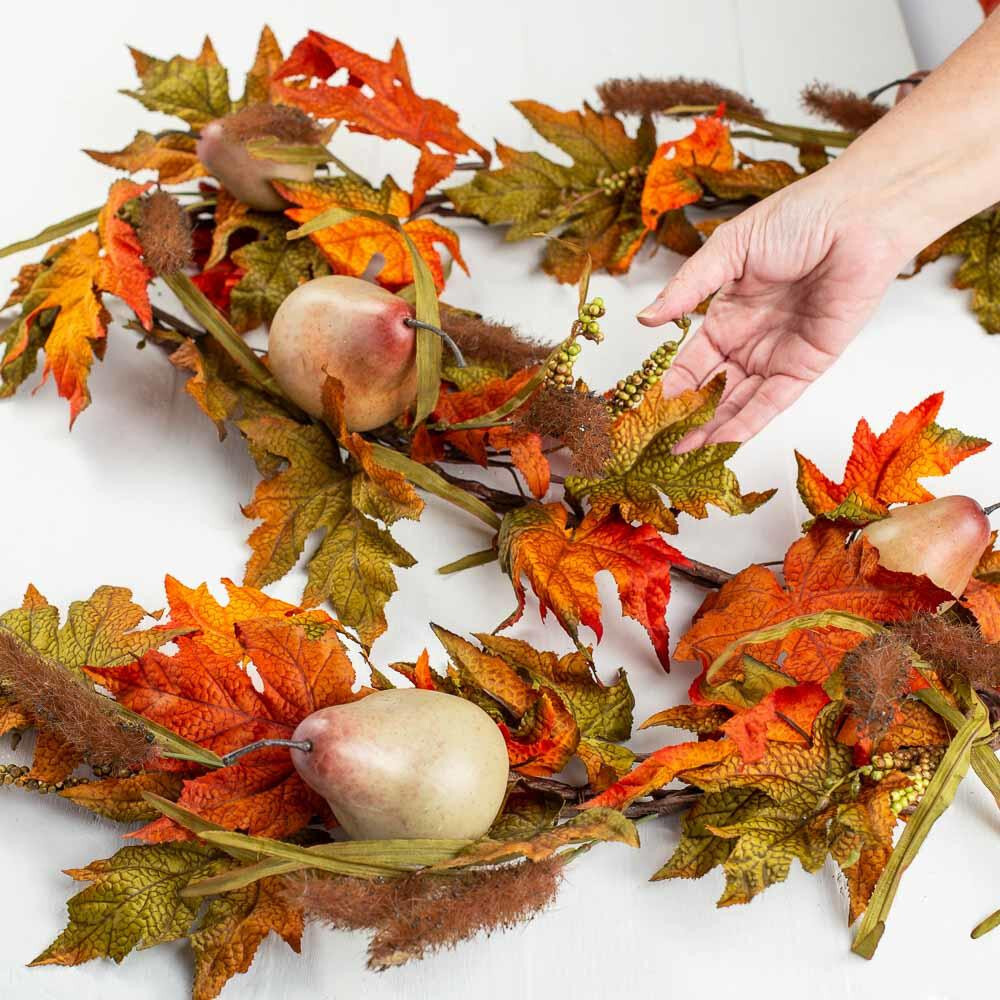 6 foot long Artificial Autumn Maple Leaf and Pear Garland