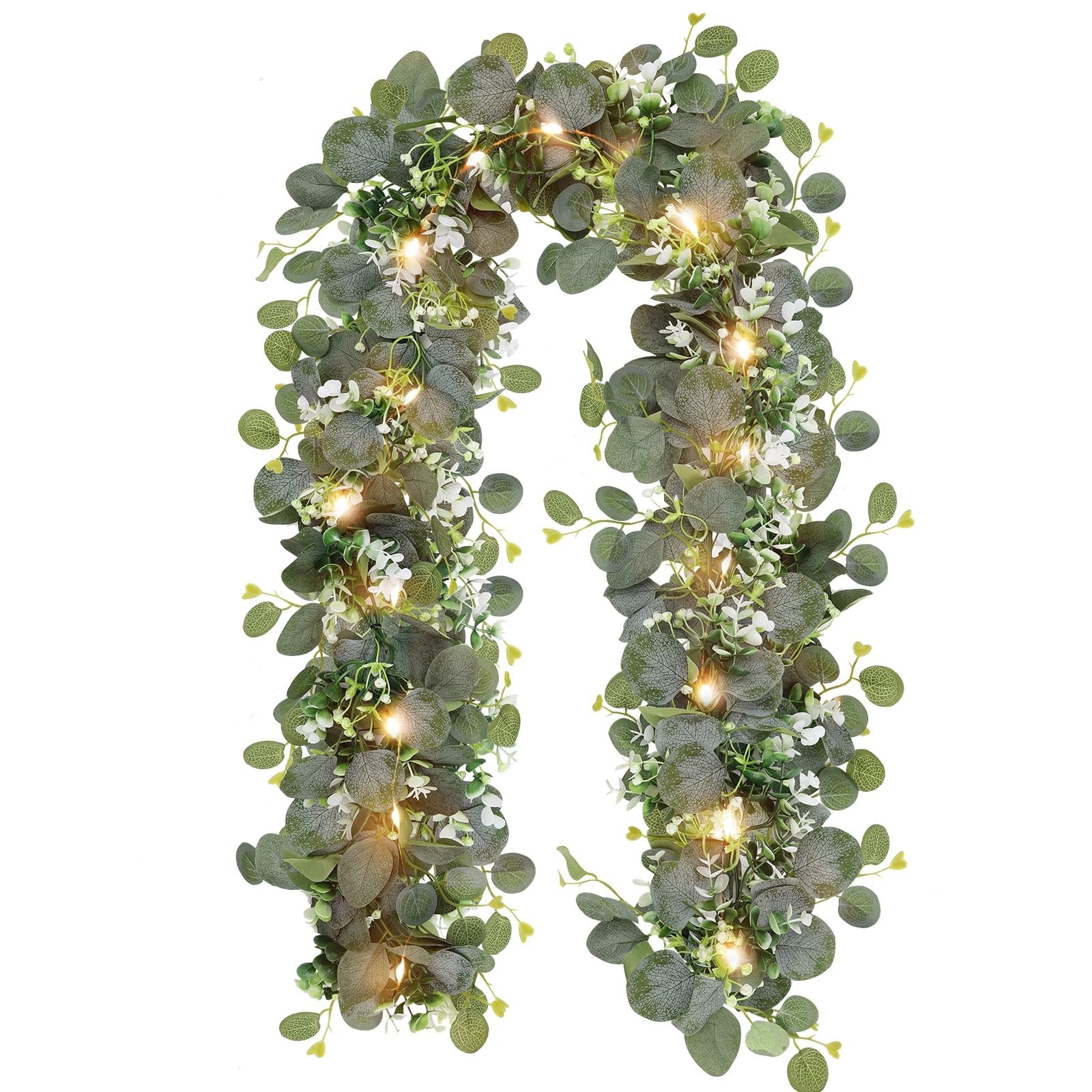 1 Pack Artificial Eucalyptus Garland with Lights, 6FT Artificial Greenery Sum…