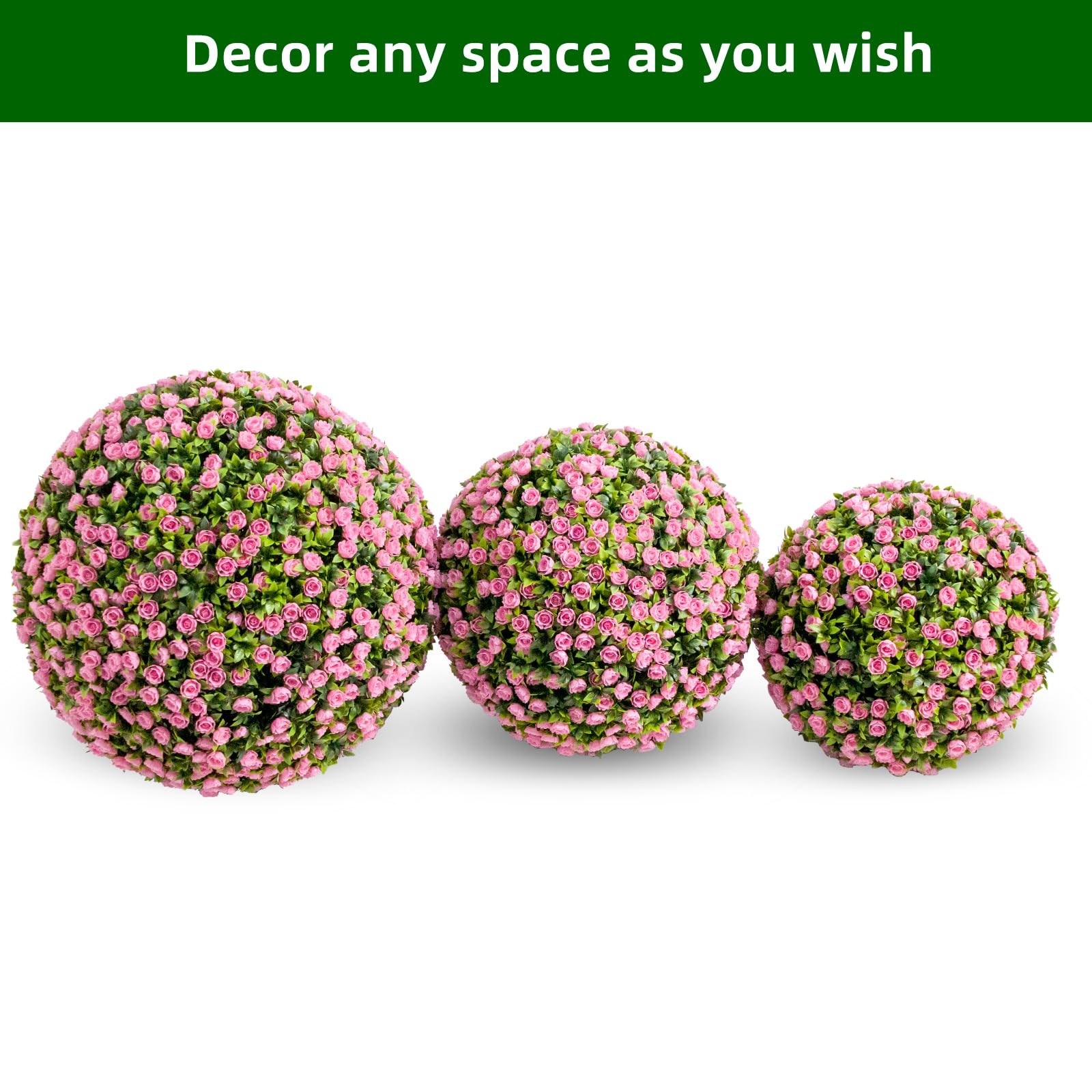 Garvee 2PCS Artificial Boxwood Topiary Balls for Home Decor Pink OD 44/45/55CM