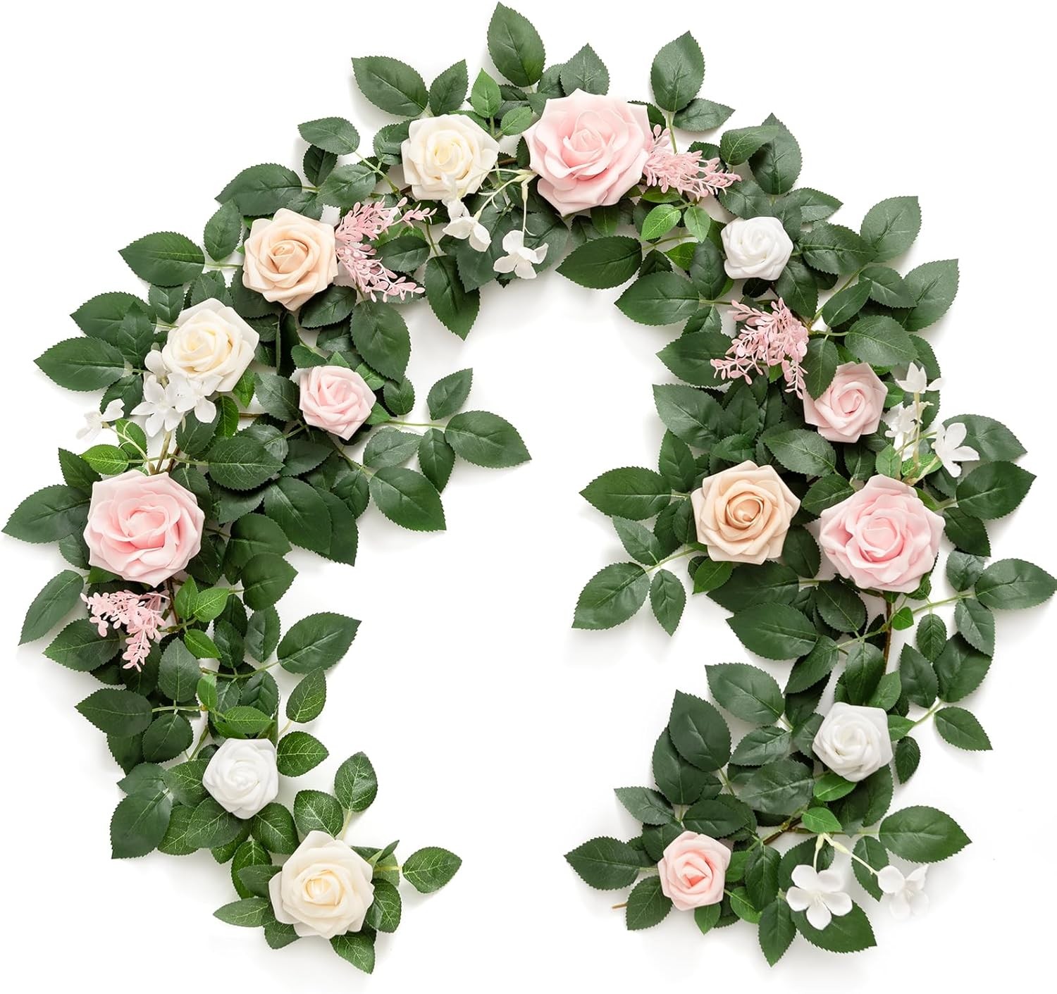 Ling’s moment 5FT Blush Artificial Flower Garland Fake Pink Rose Leaves Floral G