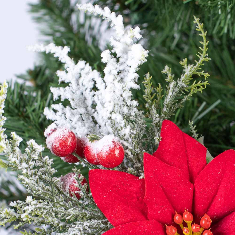 Set of 8 Artificial Snowy Poinsettia and Holly Christmas 10-1/2″ Floral Picks