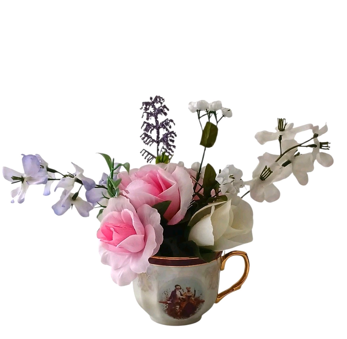 Tea Party Floral Arrangement Pink White Roses POP-IN Bridal Vanity Elegant Gift