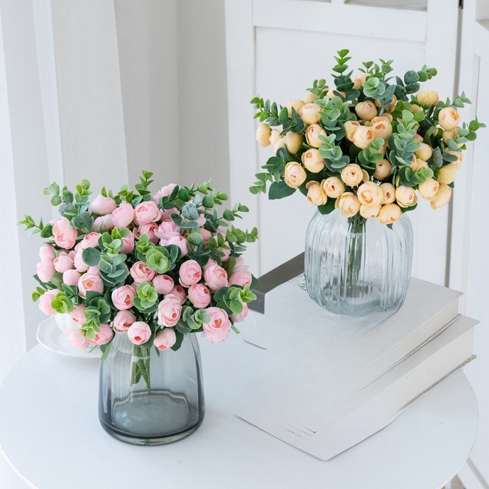 30cm Silk Eucalyptus Camellia Bouquet for Wedding Party Home Decor