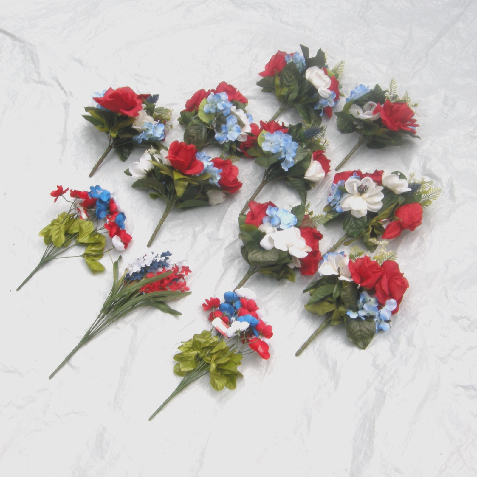 Silk Flower Lot of 12 Bushes 12″ Patriotic Red White Blue Florist Quality