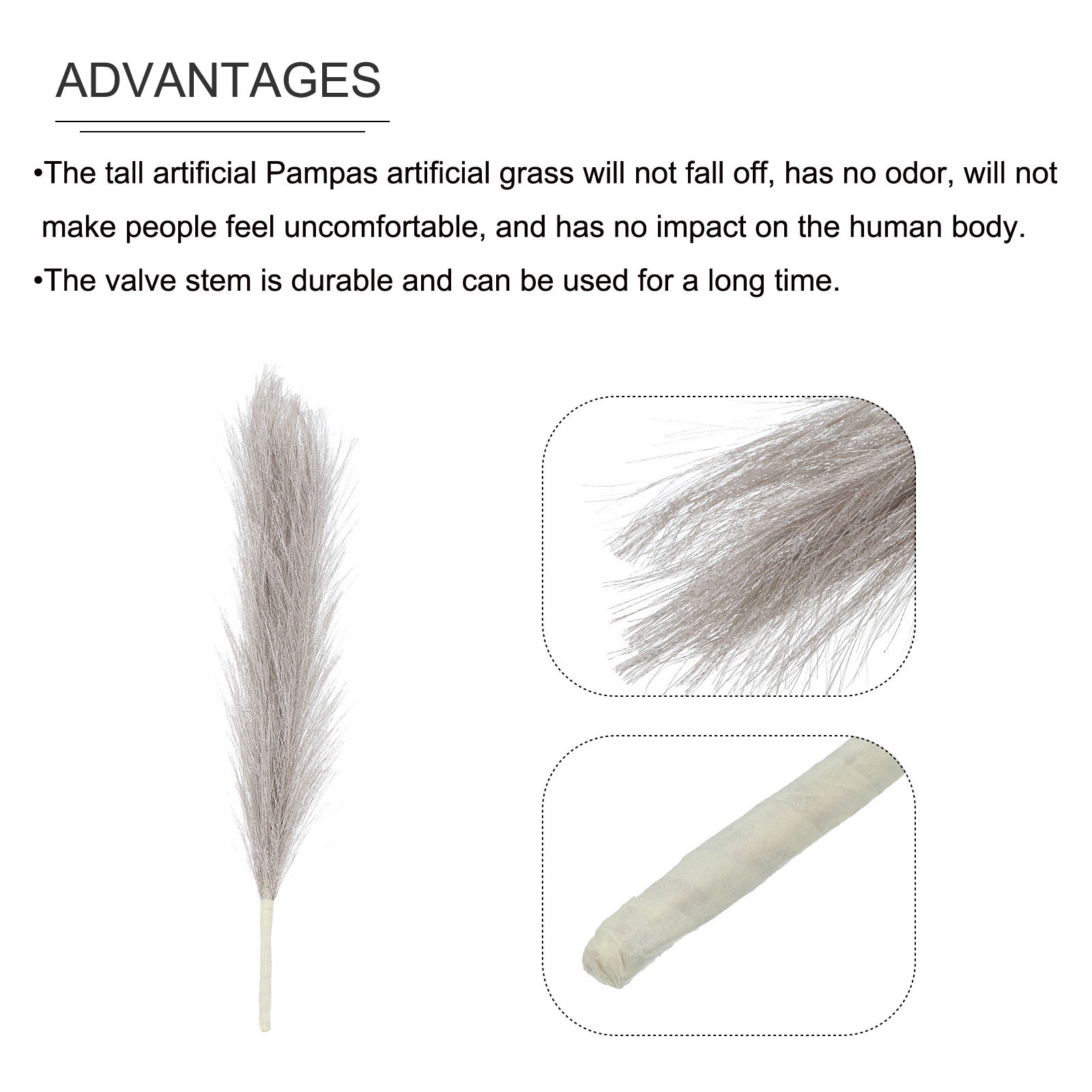 Faux Pampas Grass Fake Pampas Grass Decor, 17.7″/45cm / Champagne / 3 Pcs