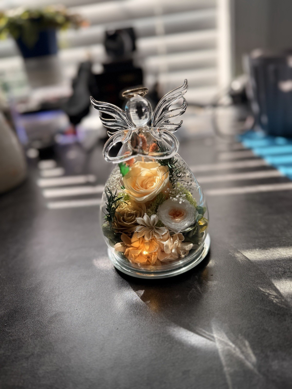 Angel Gifts for Women Mom Grandma Preserved Real Rose in Glass Angel Figurine