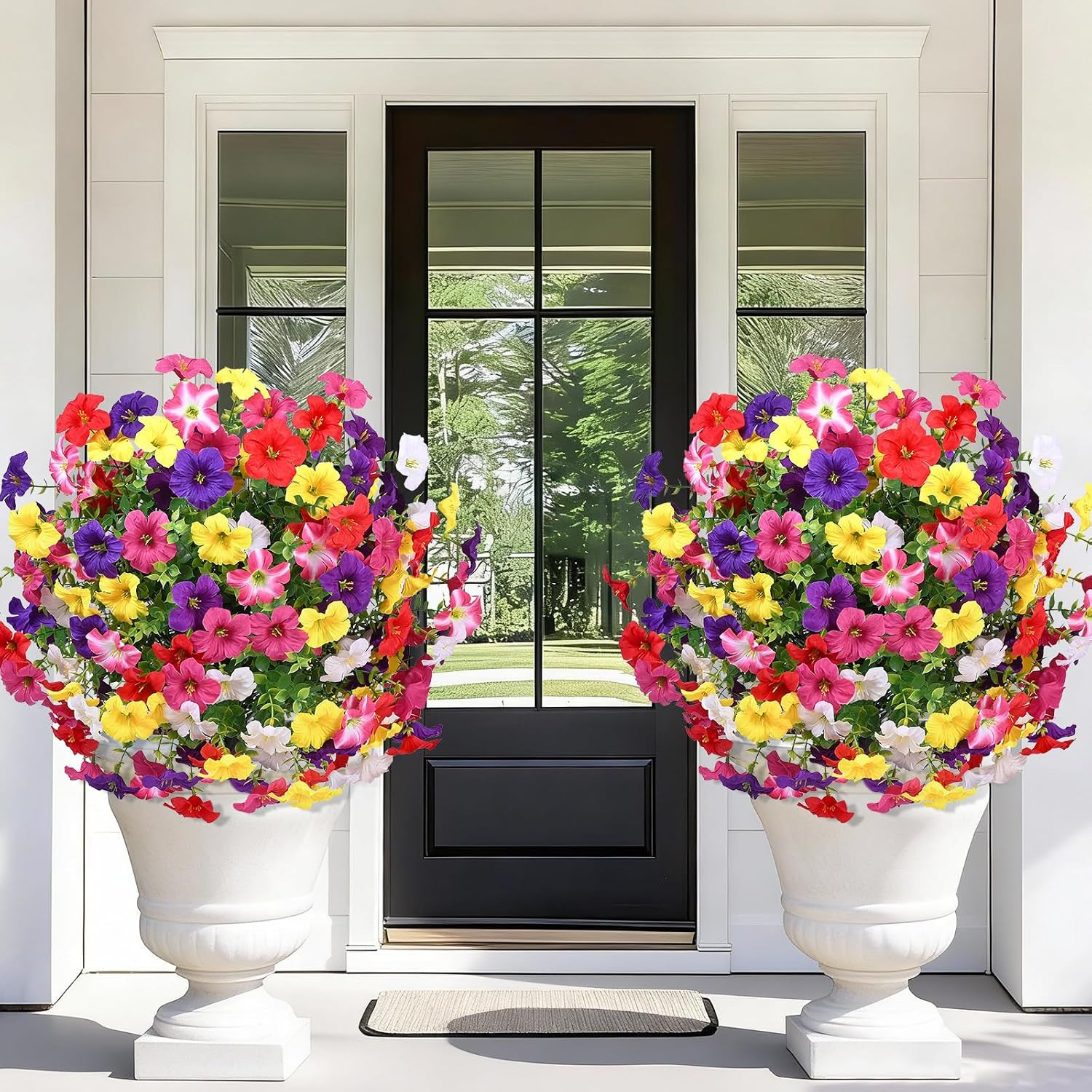 Set of 2 UV Resistant 23″ Boxwood Topiary Balls with Petunias for Outdoor Decor