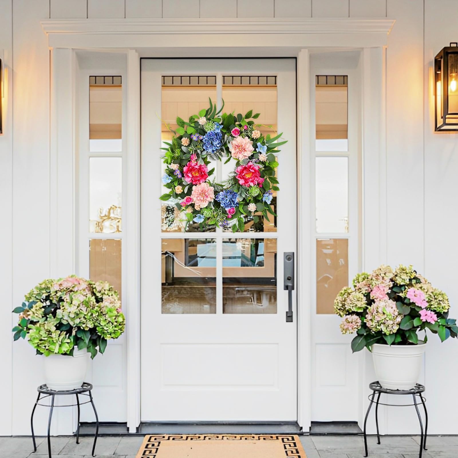 24″ Floral Spring Wreath – Artificial Daisy, Peony & Eucalyptus for Door Decor