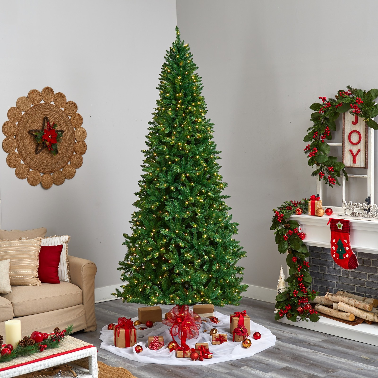 9ft Green Valley Fir Christmas Faux Tree with 800 Clear LED Lights Prelit