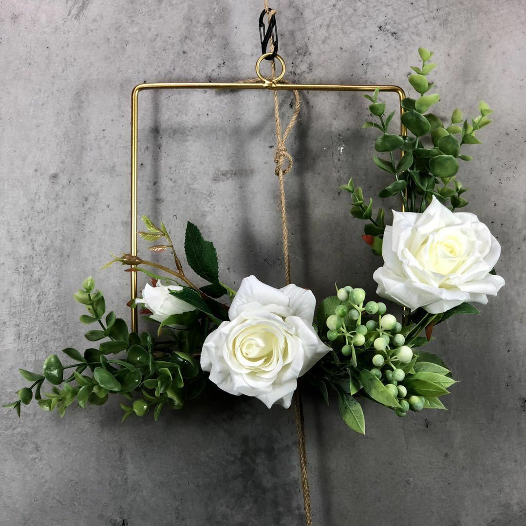 Floral Hoop Wreath Rose Flower Leaves Metal Hoop Ring Garland Wedding Home Decor