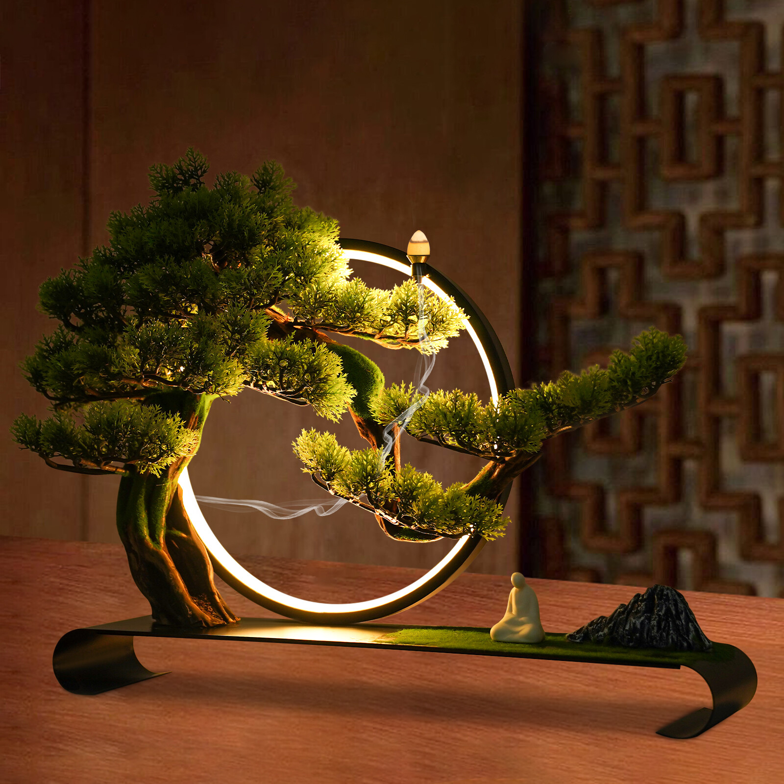 Realistic Simulation Bonsai Artificial Tree with LED Lamp Ring for Home USB 8W