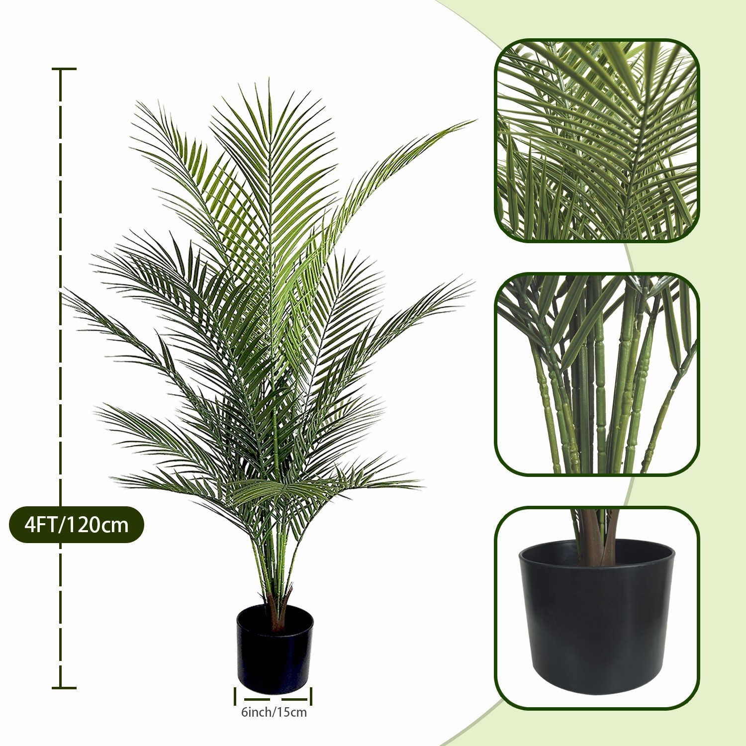 120cm Tall Faux Areca Palm Tree Potted Fake Green Plant for House Greenery Decor