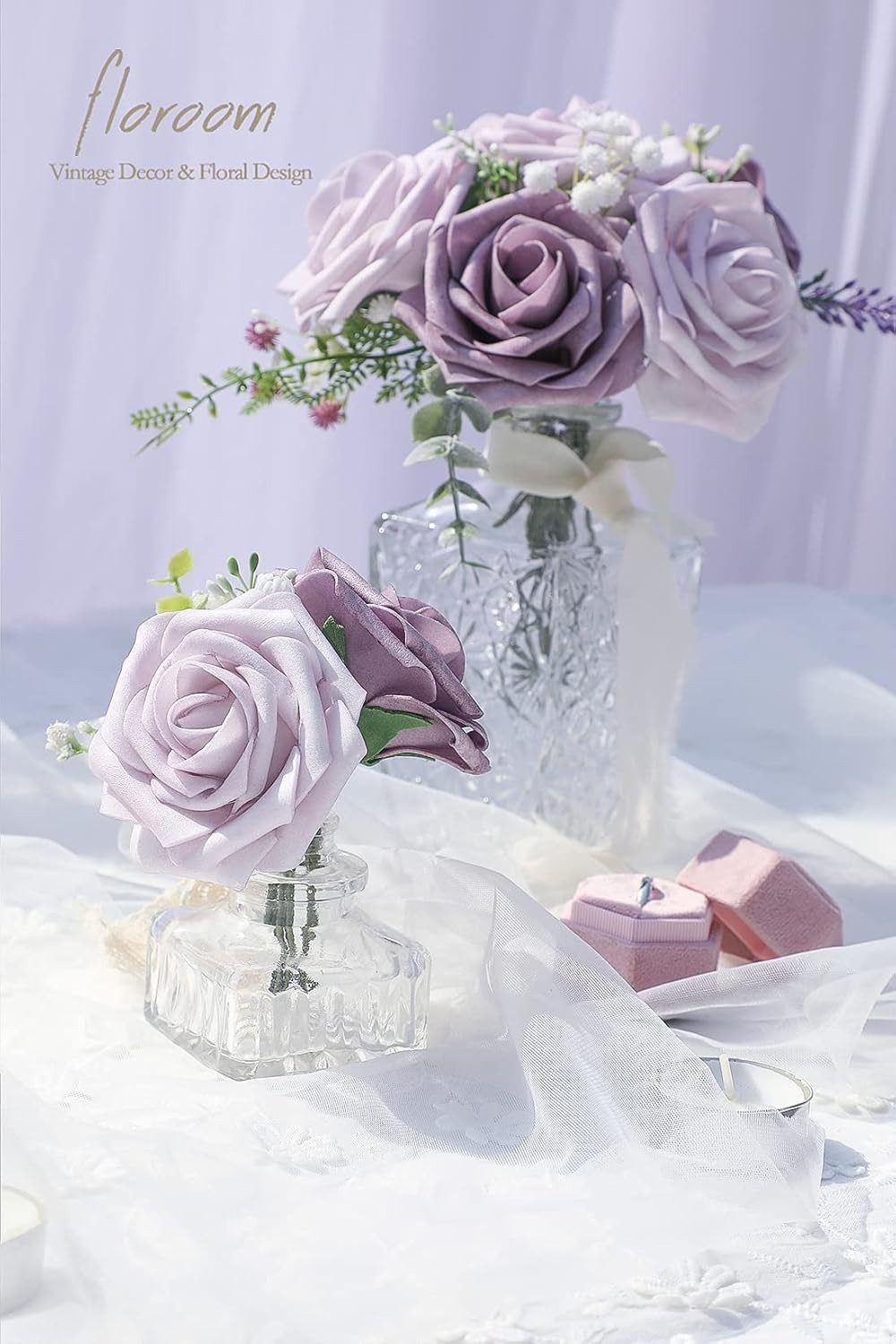 Artificial Flowers 25pcs Real Looking Lavender African Violet Purple Foam Fak…