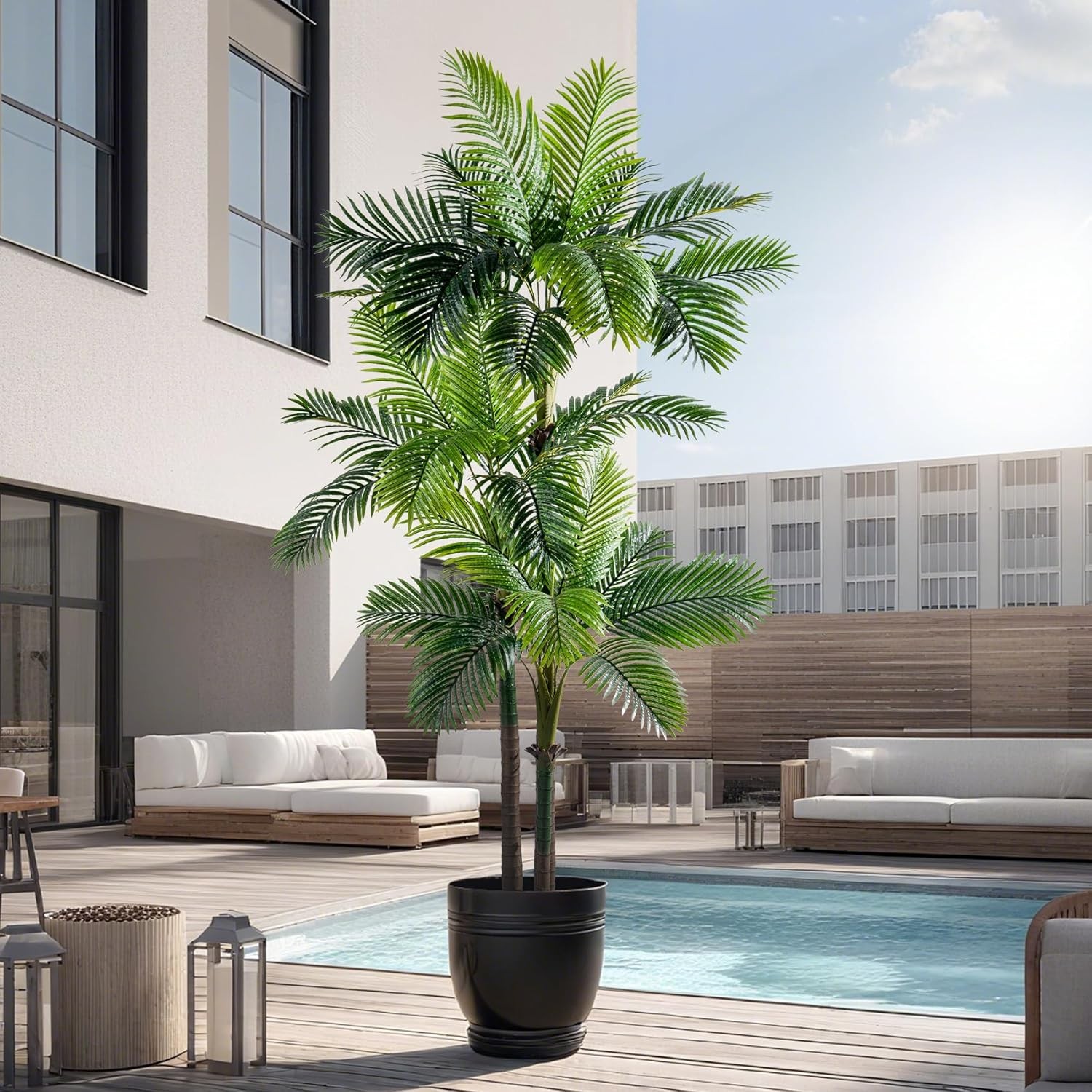 9.1FT Artificial Phoenix Palm Tree Fake Plant Indoor Outdoor Large 30 Leaves