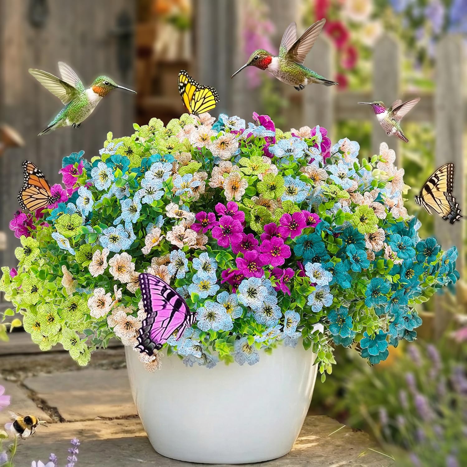 Artificial Flowers for Outdoor Decor, 16 Pack UV-Resistant Fake Colorful Silk…