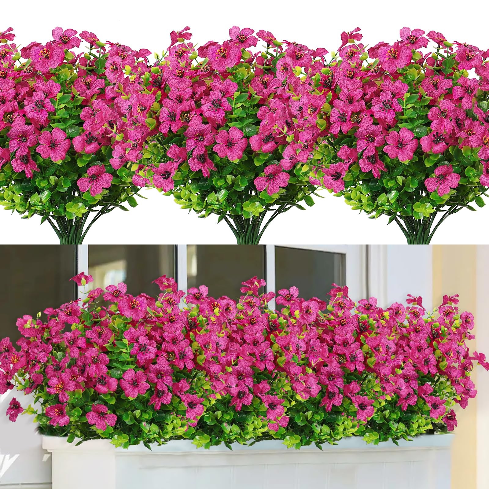8 Bundles Artificial Outdoor Flowers Faux Silk Azalea UV Resistant Magenta