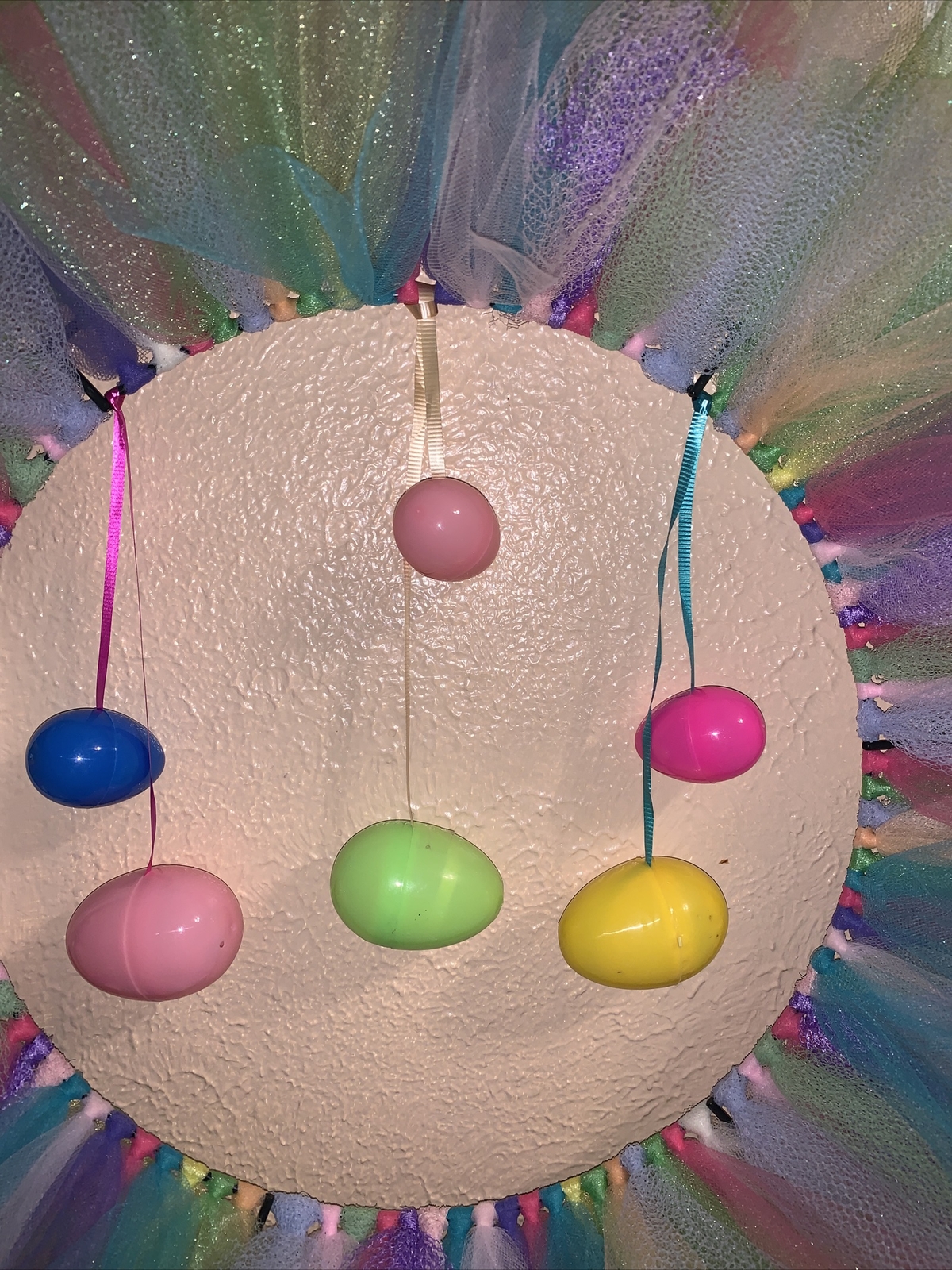 Spring/Easter Wreath Beautiful Homemade With Colorful Tulle Ballerina Touch New