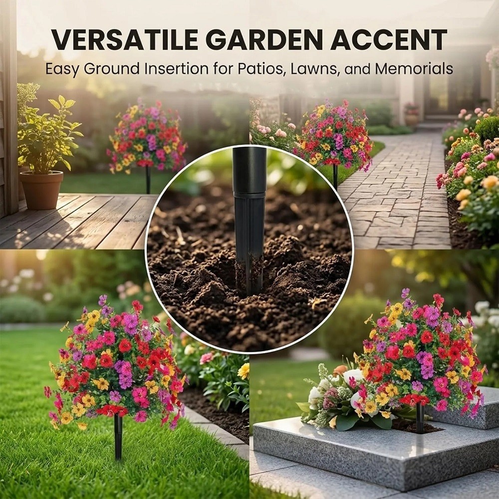 Artificial Violet Flowers with Ground Spike Fake Plants Garden Patio Yard Decor
