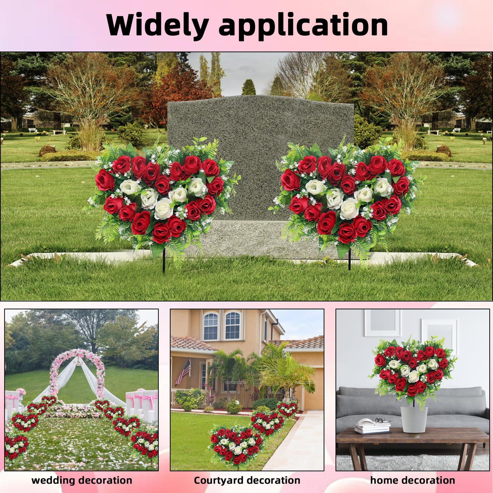 Lodou 2 Sets Artificial Cemetery Flowers, Grave Memorial Flowers with Ground …