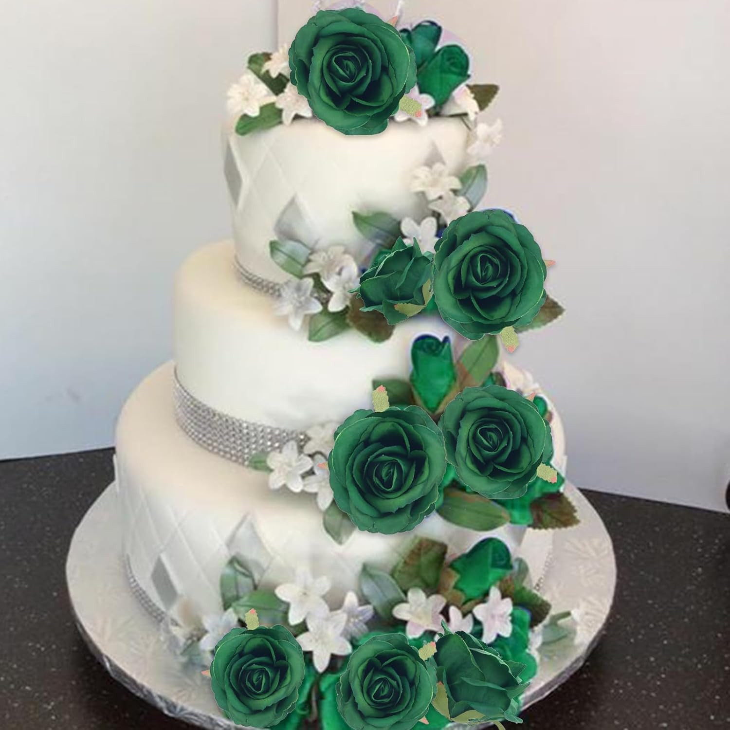 12 Pack Green Artificial Roses Emerald Green Flowers with Stems Silk Roses Fake