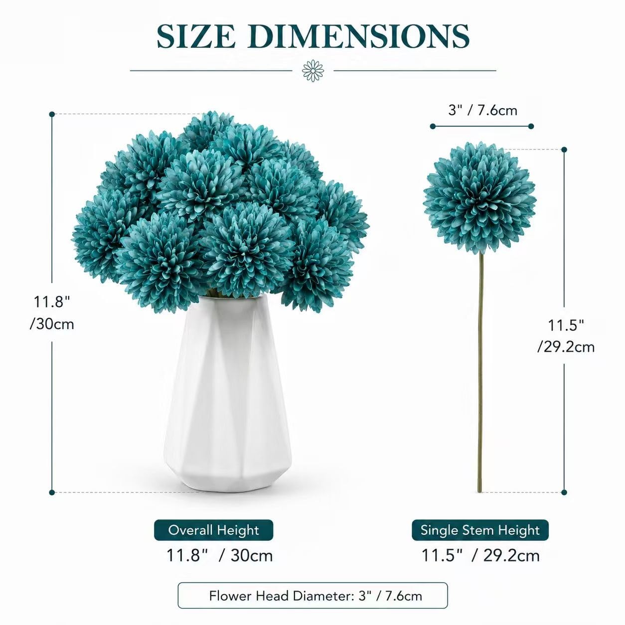 Teal Chrysanthemum Artificial Mums Flowers Home Centerpiece Silk Decor 12 PCS