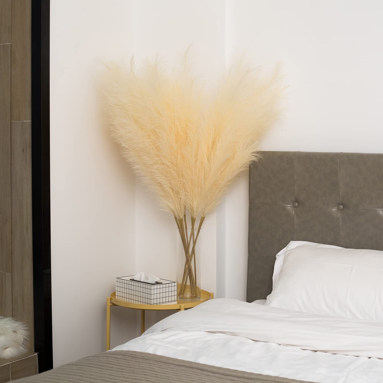 Faux Pampas Grass 6 Stems, Artificial Pampas Grass – 43 inch Total Extra Larg…