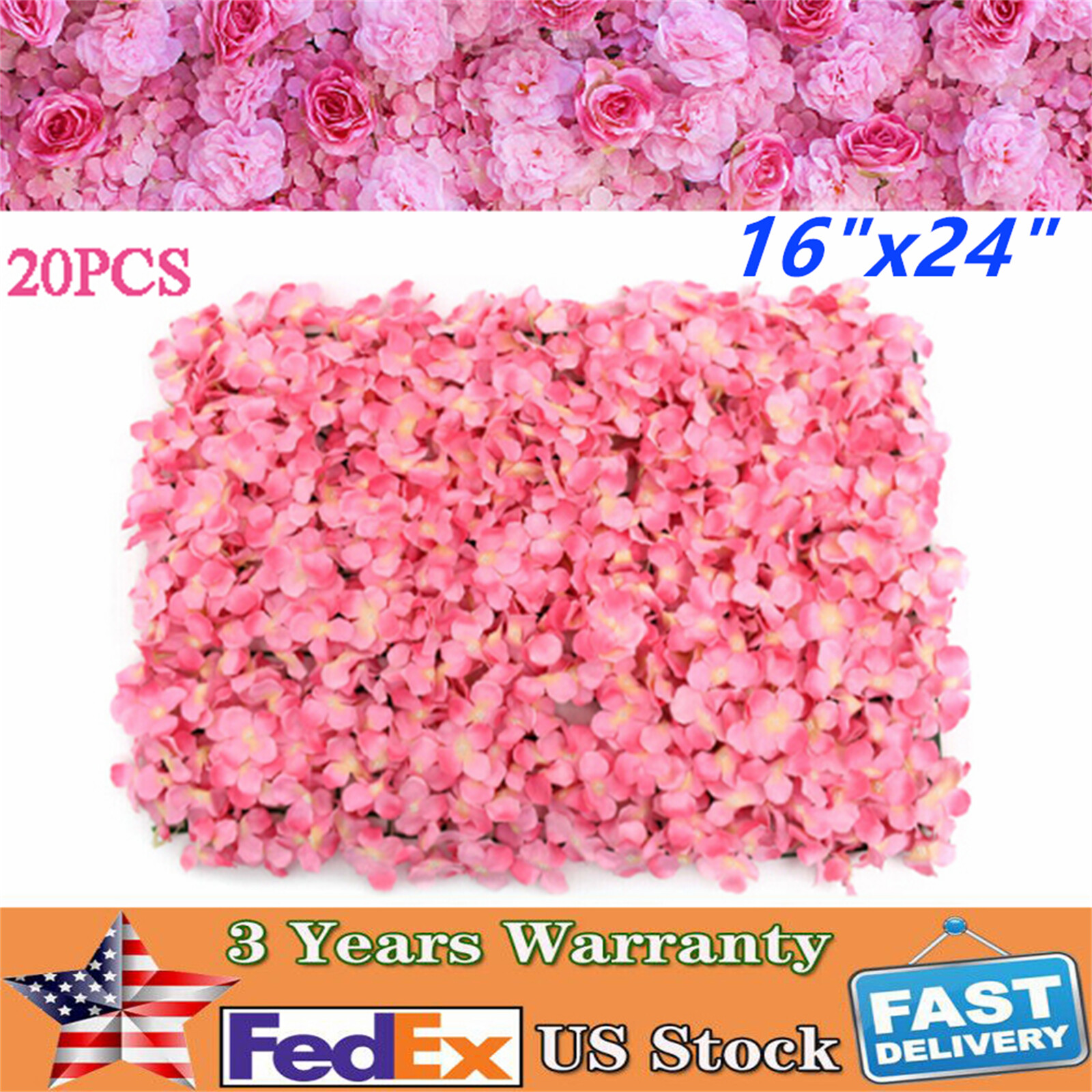 20Pcs 16″ x 24″ Artificial Silk Flower Wall Panel Wedding Backdrop Floral Decor