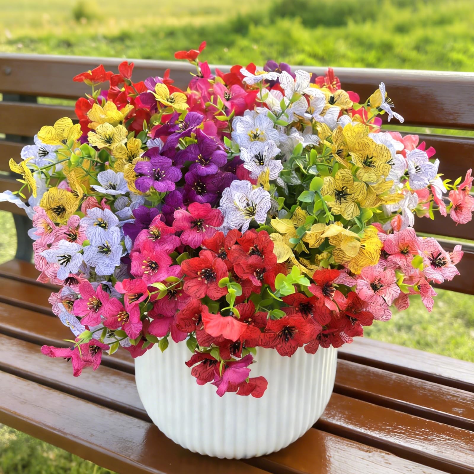 24 Bundles Artificial Flowers for Outdoors Decoration, UV Resistant Faux Silk…