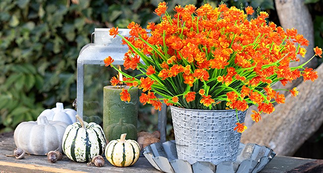 24 Bundles Artificial Fall Flowers Outdoor Indoor Decoration, Fake Plastic