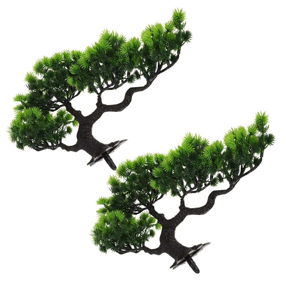 2Pcs Reusable Artificial Green Bonsai Tree Plastic Decor for Zen Garden