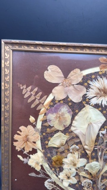 Vintage Pressed Dried Flower Art Wooded Botanical Frame Signed by Artist