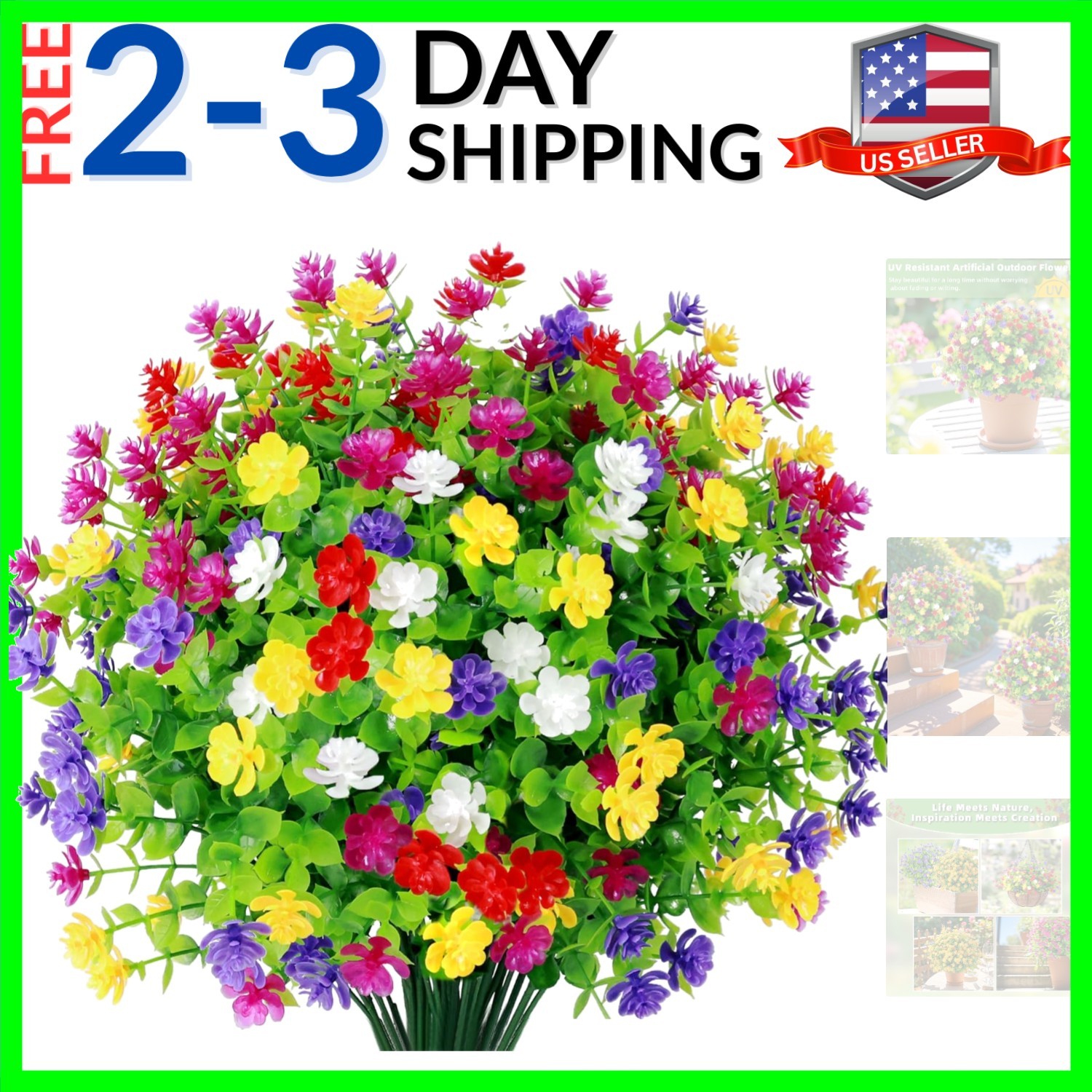 12 Bundles Artificial Flowers for Outdoors Fake Plants UV Resistant Plastic F…