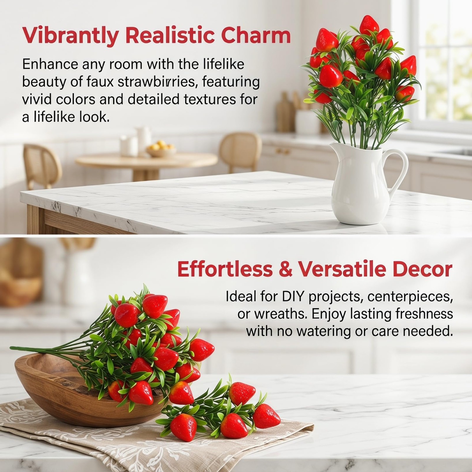 15 PCS Artificial Strawberry Plants Fake Strawberries Decor Bouquet Kitchen