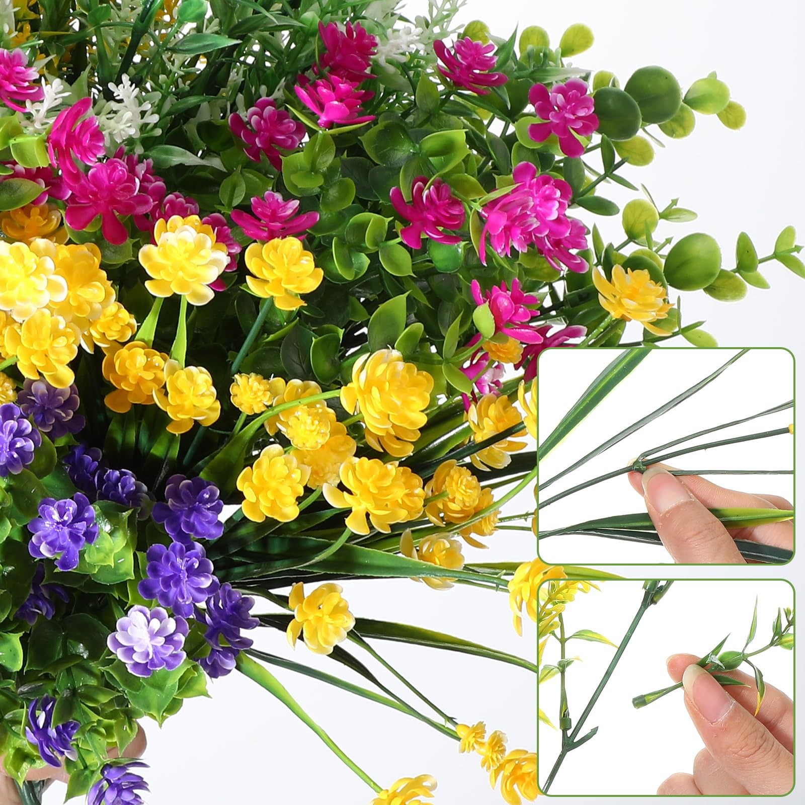 48 Bundles Artificial Fake Flowers Silk Plastic Flower Plants Faux Outdoor Fl…