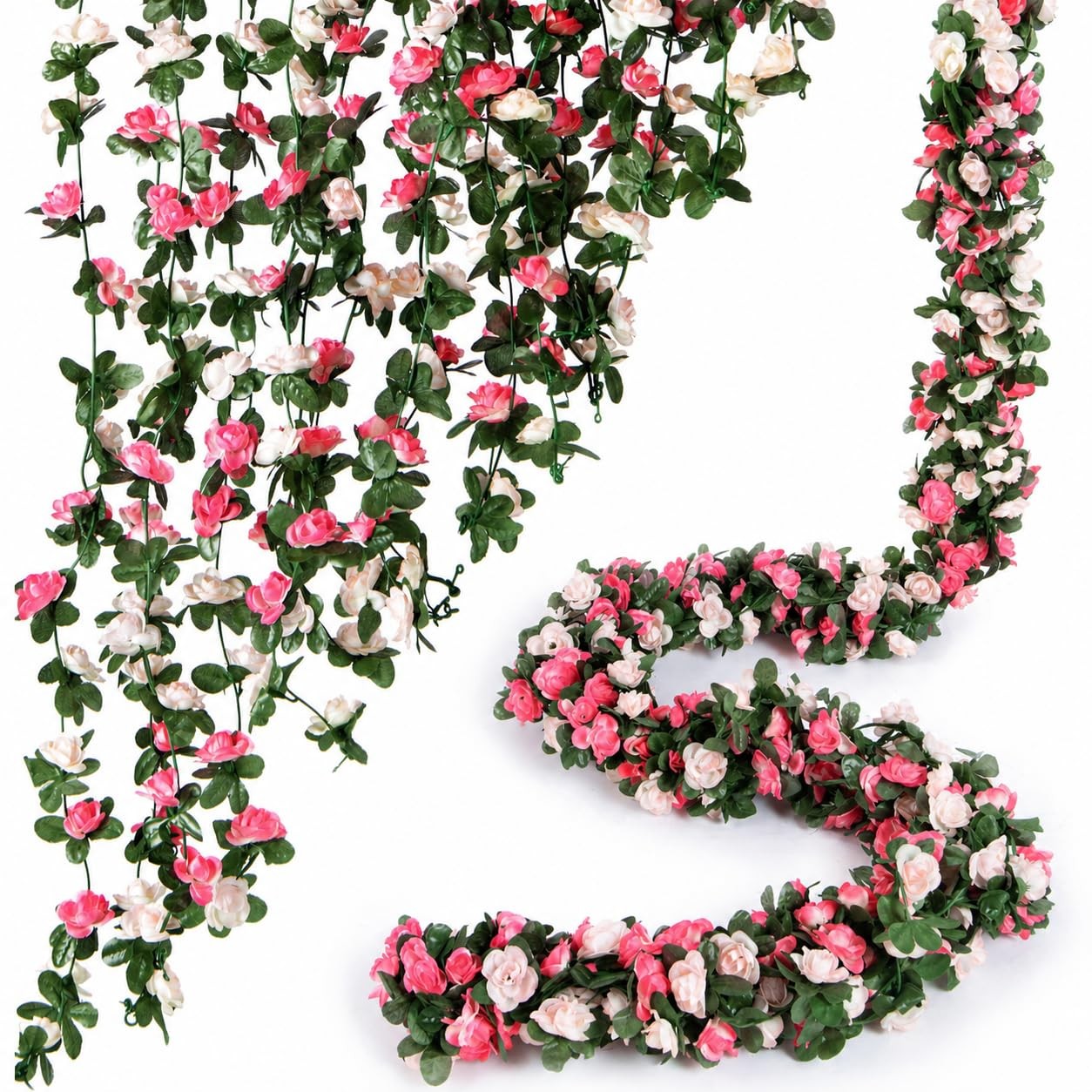 Flower Garland 8 Pcs x 8.2 ft Artificial Rose Vine Flowers with Green Leaves …