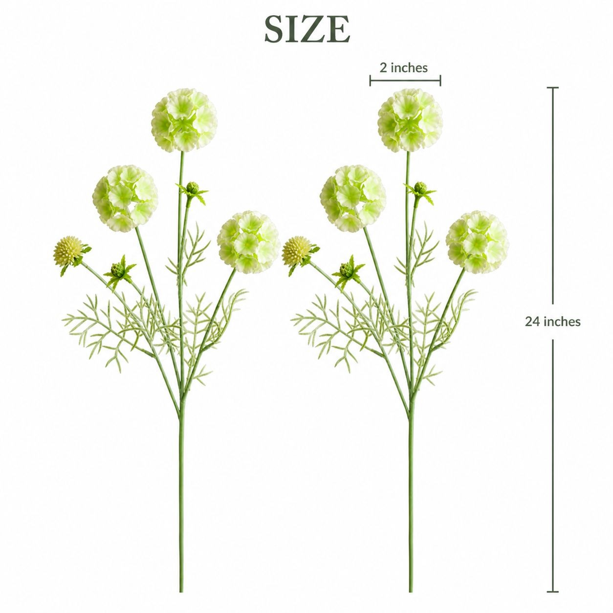 Artificial Scabiosa Flower Stems Green White Faux Wildflower Cottage Floral Fill