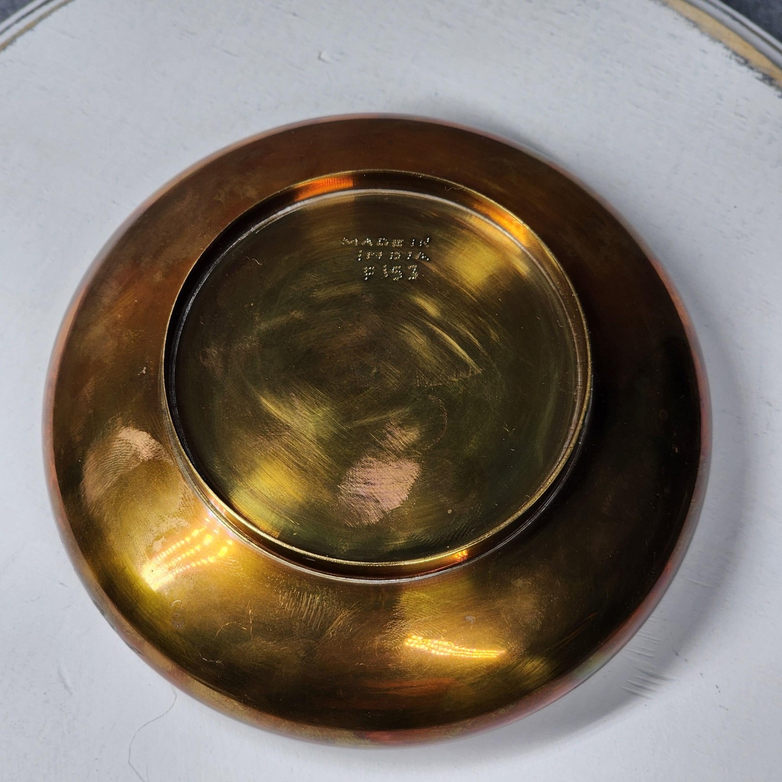 Vintage Brass Copper Flower Pot Frog Bowl 4in Gold Metal Engraved India 80s
