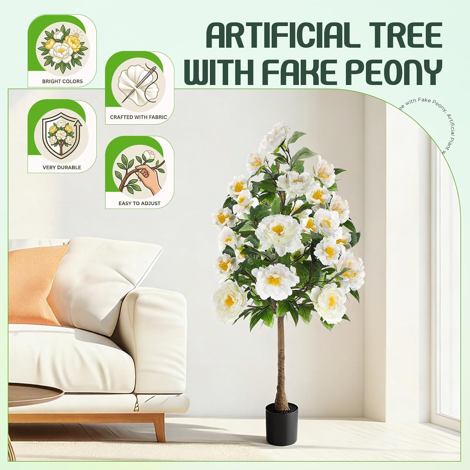 2 Pack 4FT Artificial Peony Trees in Pot – Realistic Faux Flowers for Decor