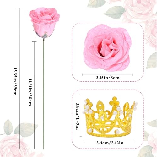 Glitter Roses Bouquet, DIY Fake Flowers Bouquet, Everlasting Shiny 24pcs Pink