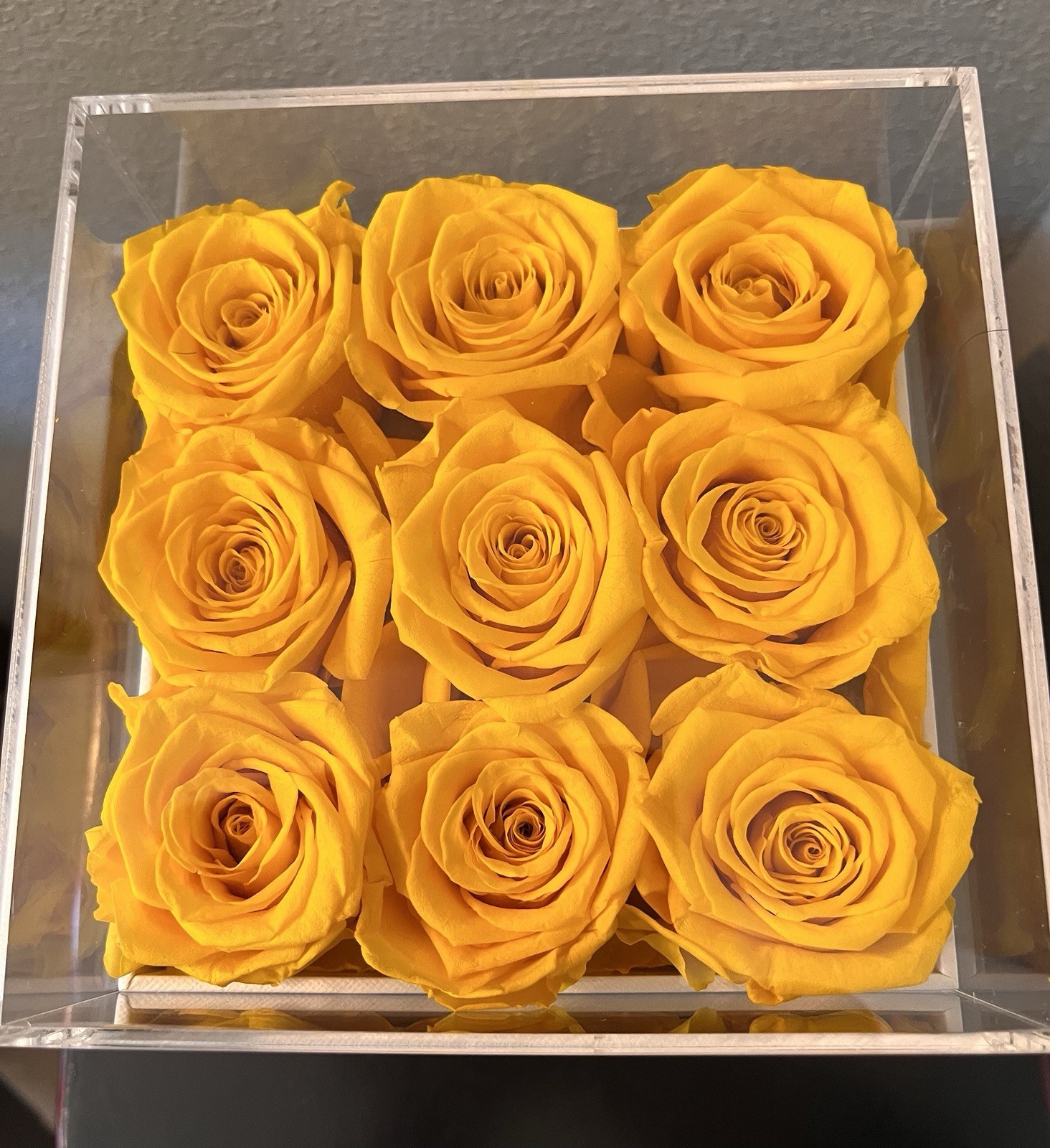 Perfectione Roses Preserved Yellow Roses in a Box With Clear Lid, Long-Lasting