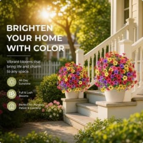 22″ Realistic Artificial Flowers for Outdoors with Ground Stakes – UV Resista…