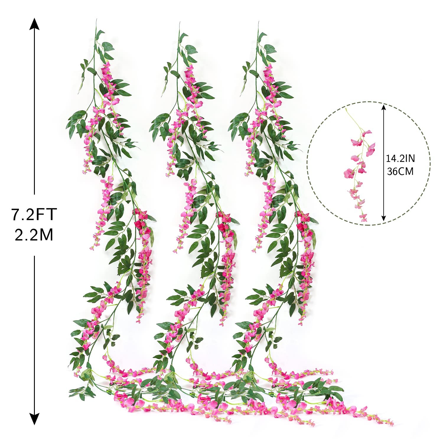 JUSTOYOU 3PCS 7FT 12 Stem Artificial Wisteria Vine Garland Fake Flower Wister…