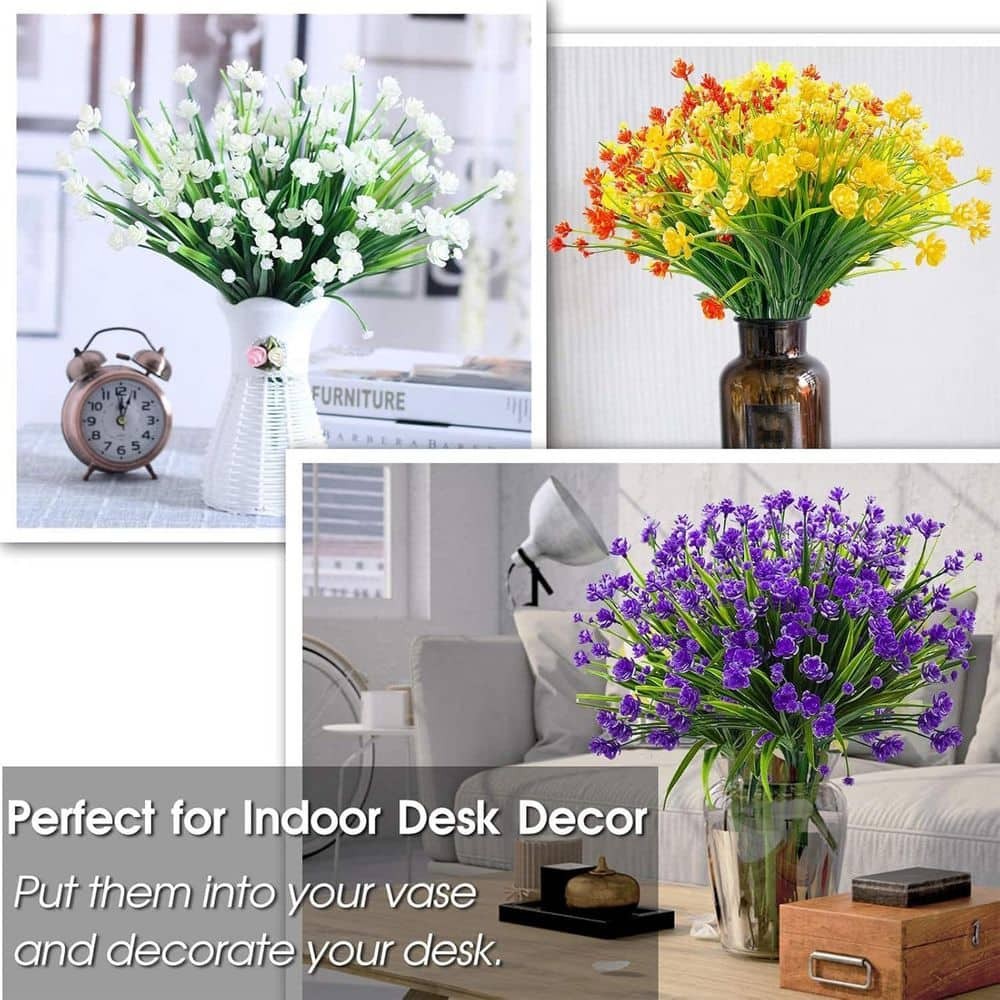 12.6 In. H 20 Bundles Artificial Flowers for Outdoors UV Resistant Fake Plants S