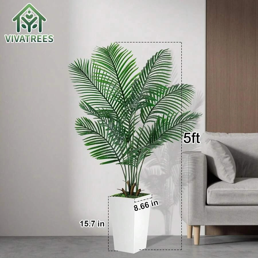 Palm Tree 5FT Artificial 60in Tall Faux 15 7 White Planter Fake Potted Indoor
