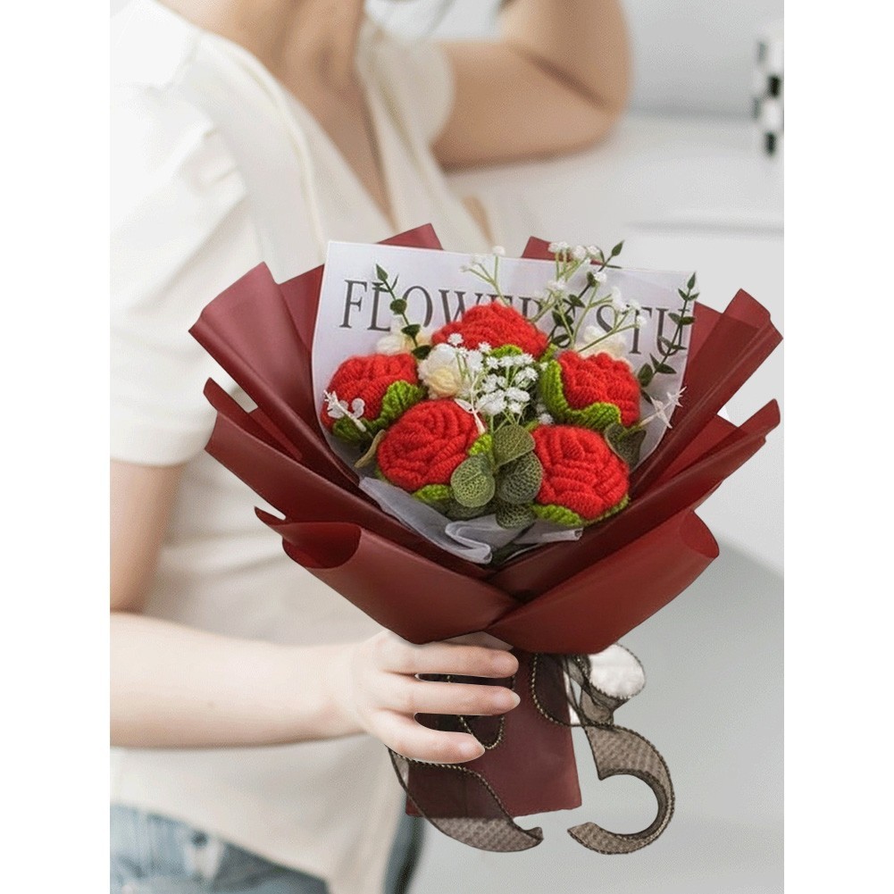 Handcrafted Bouquet Knitted Fabric Decorative Flower Bundle