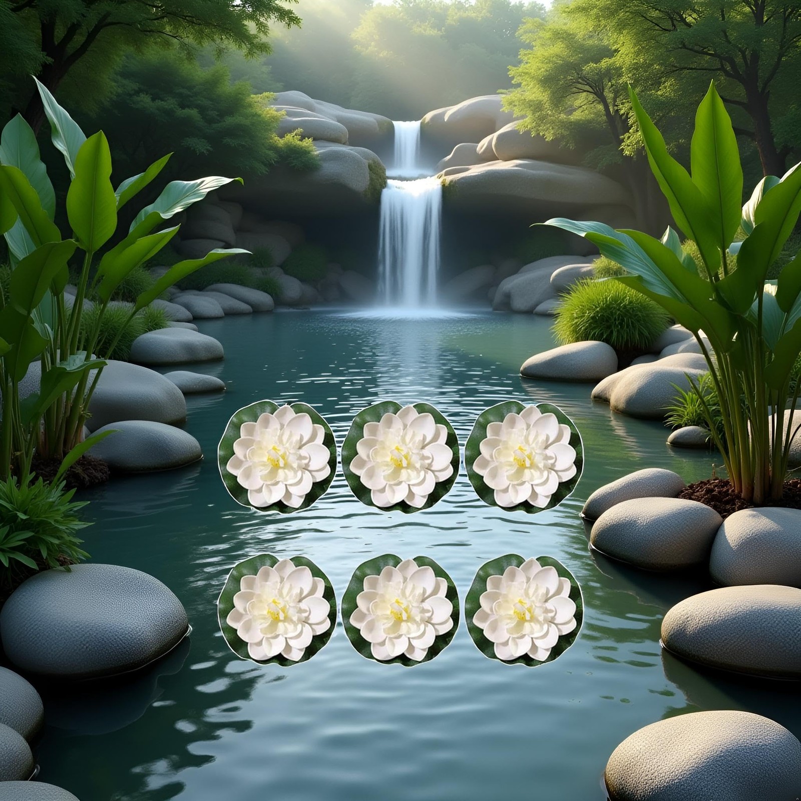 Tnyvm 6 Pcs White Artificial Lotus Flowers Large Floating Lotus Faux Water Li…