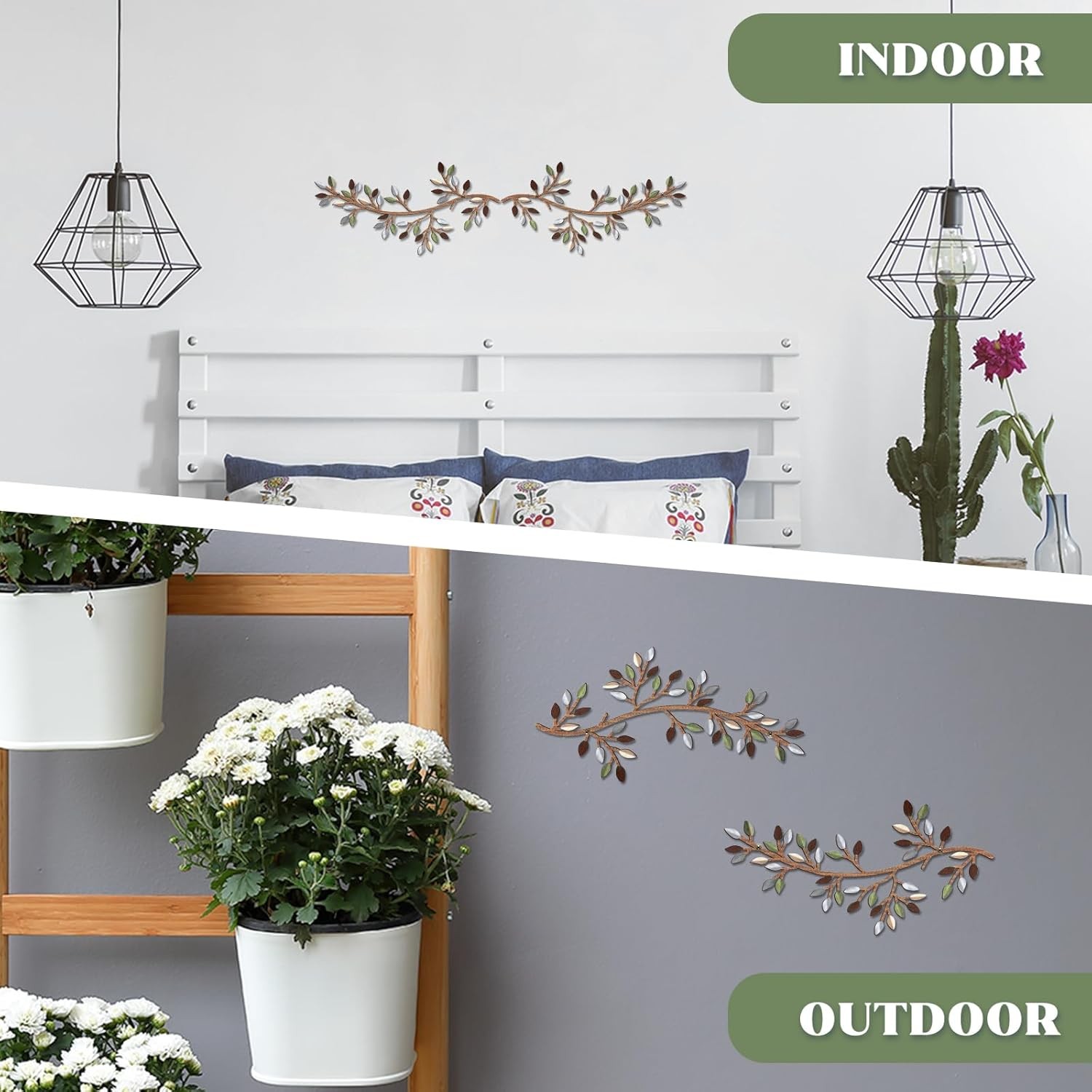 2 Pieces Metal Tree Leaf Wall Decor Vine Olive Branch Leaf Wall Art Wrought Iron