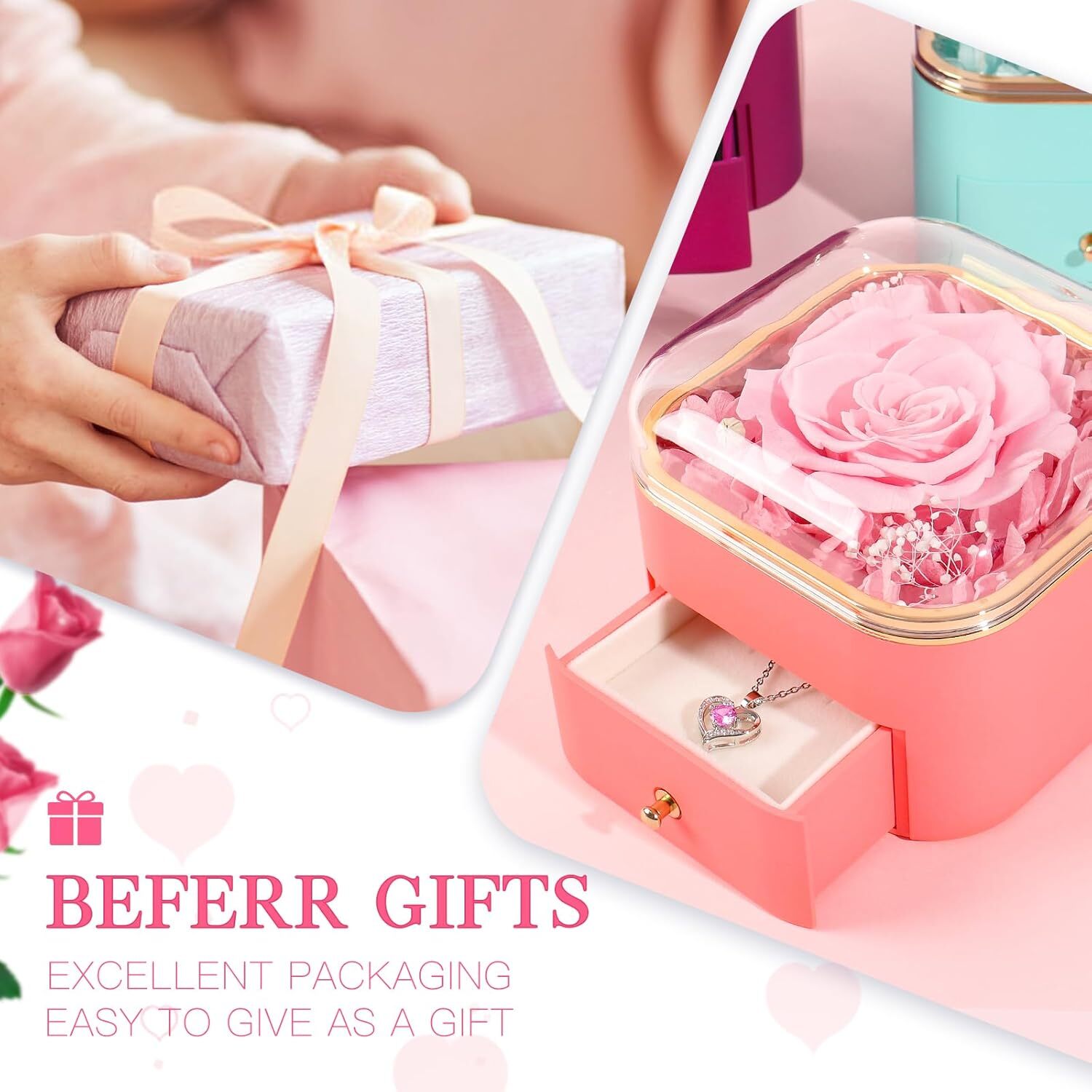 Beferr Womens Day Gifts for Her Women Birthday Gifts Preserved Real Rose wit